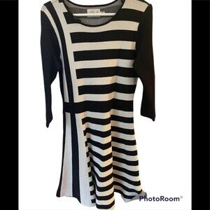 Eliza J petite medium black and white striped dress